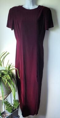 Vintage Maggie of London Womens Burgundy Velvet Lace Midi Dress Size 12 Festive